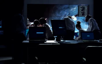 Stock Video People Working In Space Mission Control Center