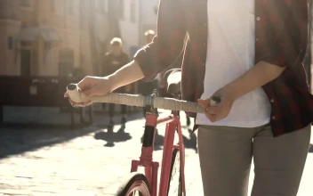 Video Stock Person Walks With His Bike On The Street Free