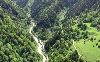 Video Stock Pine Mountains With A Small Village In A Meadow Free