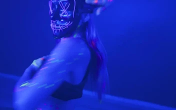 Video Stock Portrait Of A Girl With A Neon Mask Dancing Dynamically Free