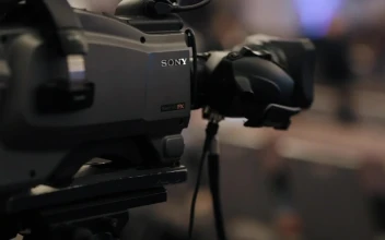 Video Stock Professional Video Camera On A Tripod Recording A Talk Free