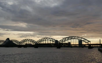 Video Stock Railway Bridge Silhouette On A Cloudy Day Free