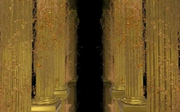Free Stock Video Rows Of Golden D Greek Columns With Creepers