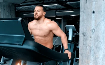 Free Stock Video Shirtless Bodybuilder Running On A Treadmill