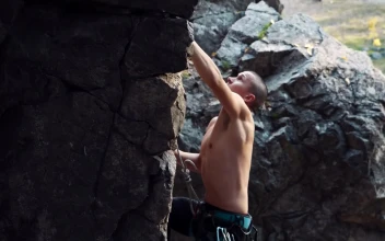 Free Stock Video Shirtless Man Climbing A Rock In The Wild