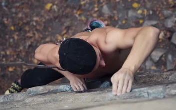 Free Stock Video Shirtless Young Man Climbing Rock