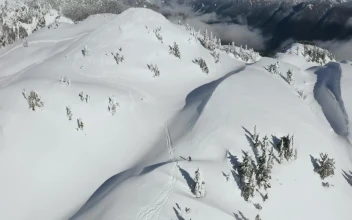 Free Video Stock Skiers On Top Of A Snowy Mountain In Canada