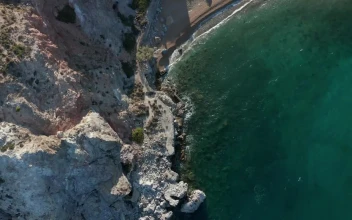 Free Video Stock Small Beach On A Cliff Aerial Top Shot