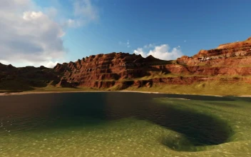 Free Video Stock Small Sunny Lake Surrounded By Plateaus In D