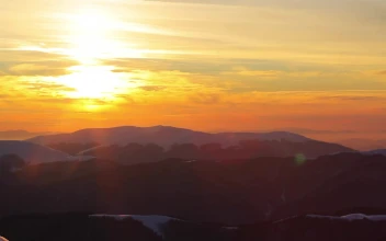 Free Video Stock Snowy Mountains Landscape During Sunset Pan Shot