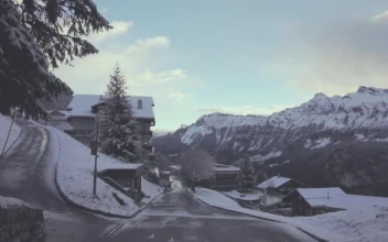 Free Video Stock Streets Of A Small Snow Covered City
