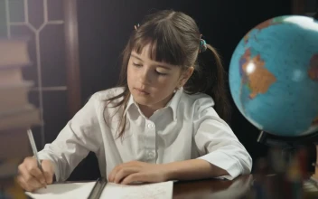 Free Video Stock Student Girl Poses Next To A Globe