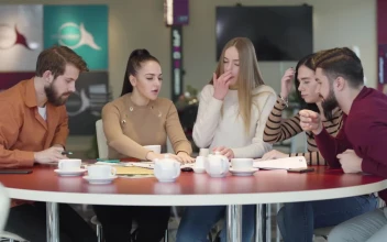 Free Video Stock Students In A Cafeteria Discussing An Assignment