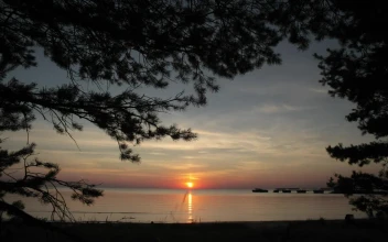Free Video Stock Sun Setting On The Horizon At A Lake
