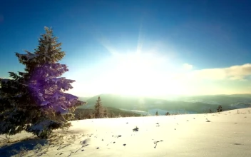 Free Video Stock Sundown In The Snowy Mountains On The Skyline