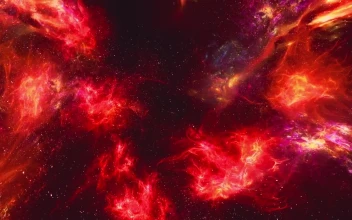 Free Video Stock traveled in d space among red nebulae like fire
