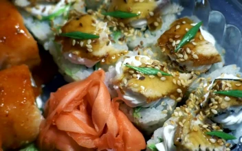 Free Video Stock sushi and chopsticks in plastic container
