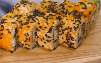 Free Video Stock sushi plate on a wooden board