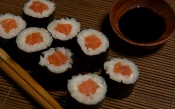 Free Video Stock sushi rolls filled with salmon