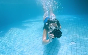 Free Video Stock swimming girl taking underwater photos
