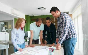 Free Video Stock team collaborates on idea in casual office