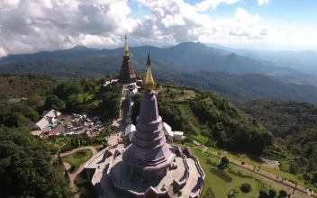 Free Video Stock temple on a hill in nature from on high