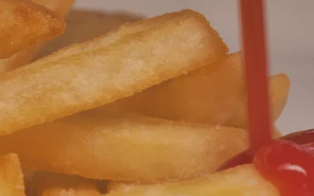 Free Video Stock texture of french fries with ketchup macro close up