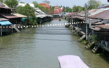 Free Video Stock the landscape of a floating market with a boat passing