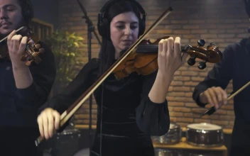Free Video Stock three violinists recording a song in a studio