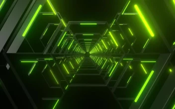 Free Video Stock through a tunnel made of hexagons of green light