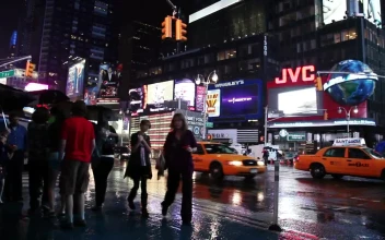 Free Video Stock times square during a rainy night