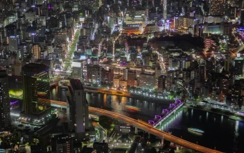 Free Video Stock tokyo iluminated cityscape and river at night