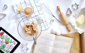 Free Video Stock top view of woman making cookies from recipe on tablet