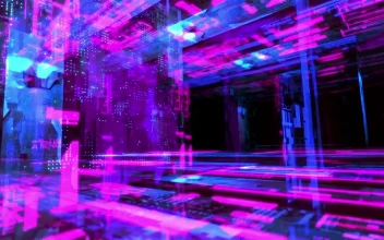 Free Video Stock touring a symbolic digital world of artificial intelligence and information