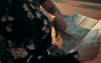 Free Video Stock tourist couple looking at a city map