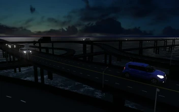 Free Video Stock traffic in a bridge over the sea at night d