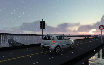 Free Video Stock traffic in a bridge over the sea while snowing