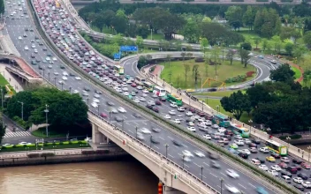 Free Video Stock traffic jam on a highway taken from above