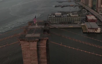 Free Stock Video Usa Flag Waving On The Brooklyn Bridge
