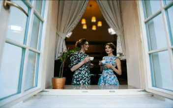Free Stock Video Two Women Drinking Tea And Talking At The Window