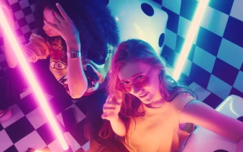 Free Stock Video Two Urban Girls Between Bars Of Colored Light