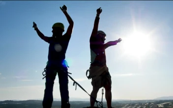 Free Stock Video Two Mountaineers Celebrating At The Top