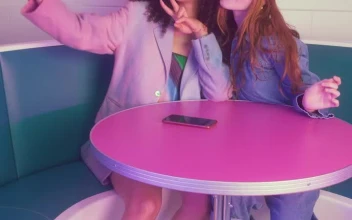 Free Stock Video Two Girls Taking Selfies In A Retro Spot