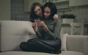 Free Stock Video Two Girlfriends Looking The Mobile At Home