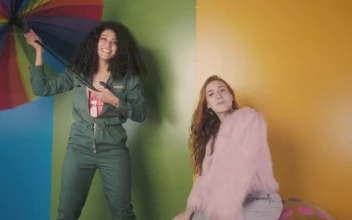 Free Stock Video Two Funny Girls Dancing On Colorful Background