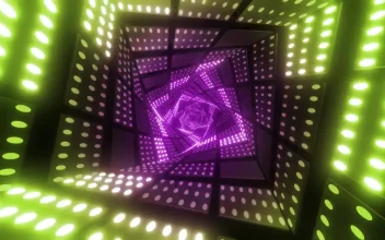 Free Stock Video Twisted Square Tunnel With Green And Purple Lights