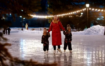 Free Stock Video Young Mother Doing Ice Skating With Her Children