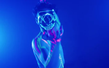 Free Stock Video Young Man With A Halloween Neon Mask Dancing