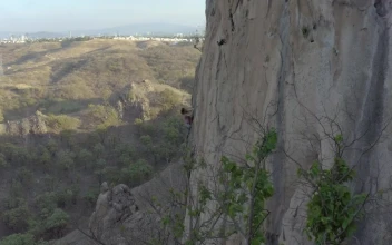 Free Stock Video Woman Climbing A Vertical Rocky Of A Large Mountain
