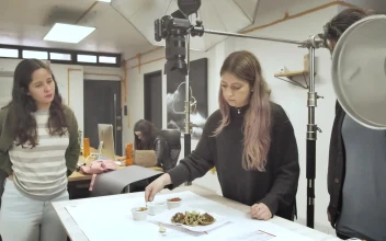 Stock Footage Woman Arranges Food Composition For Photo